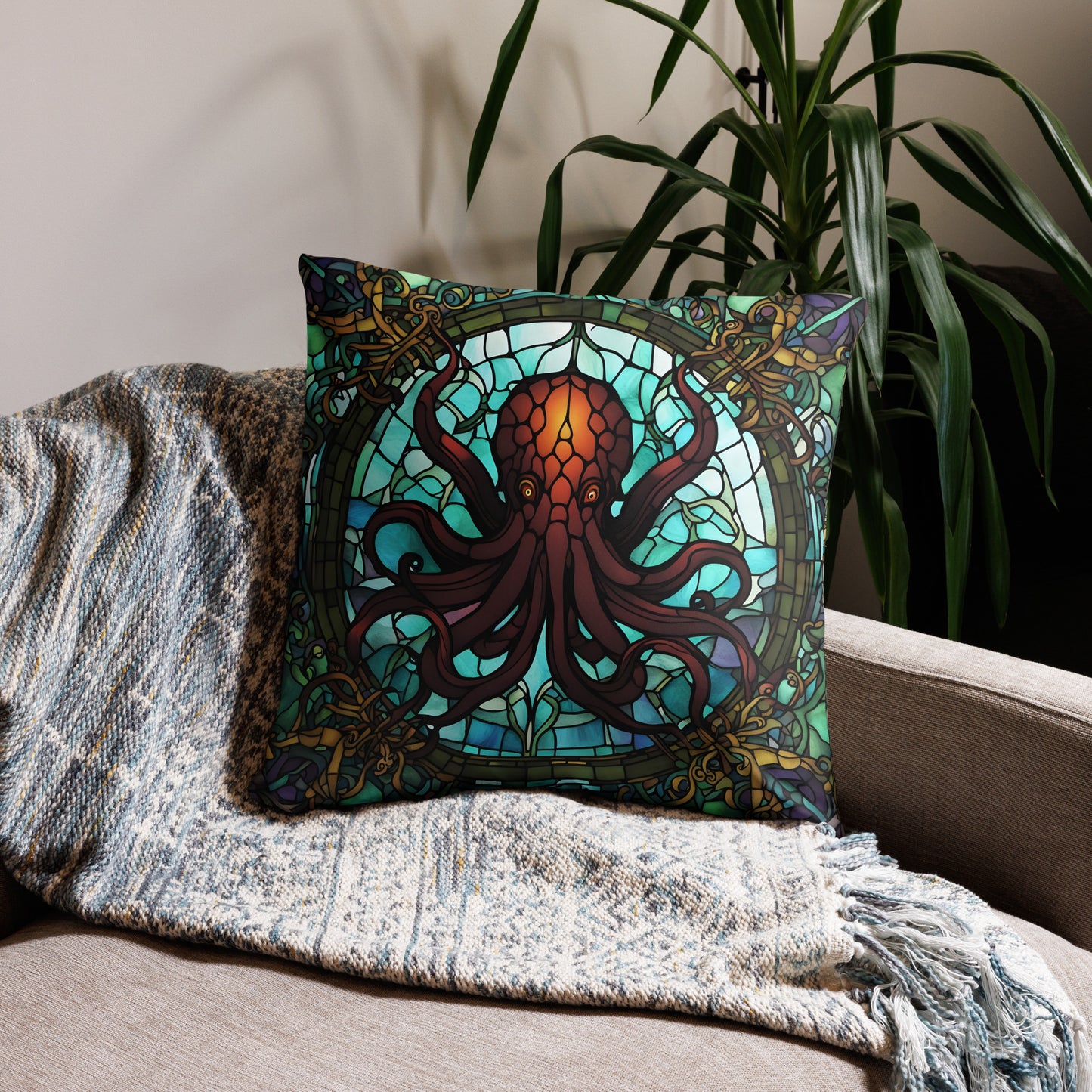 Cthulhu Stained Glass Pillow Case