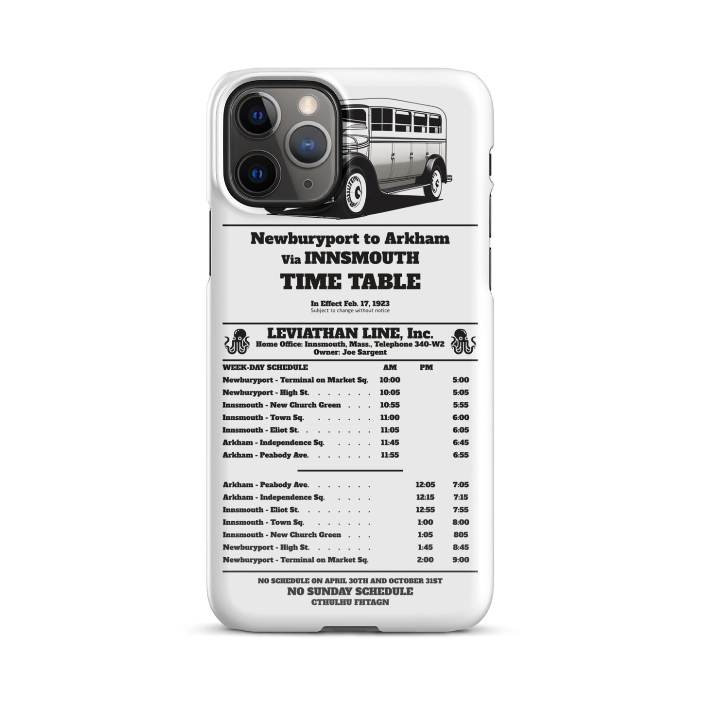 Innsmouth Bus Schedule Joe Sargent Snap case for iPhone®