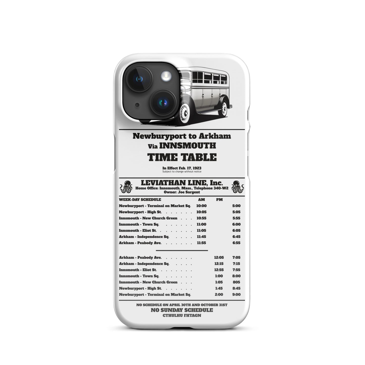 Innsmouth Bus Schedule Joe Sargent Snap case for iPhone®