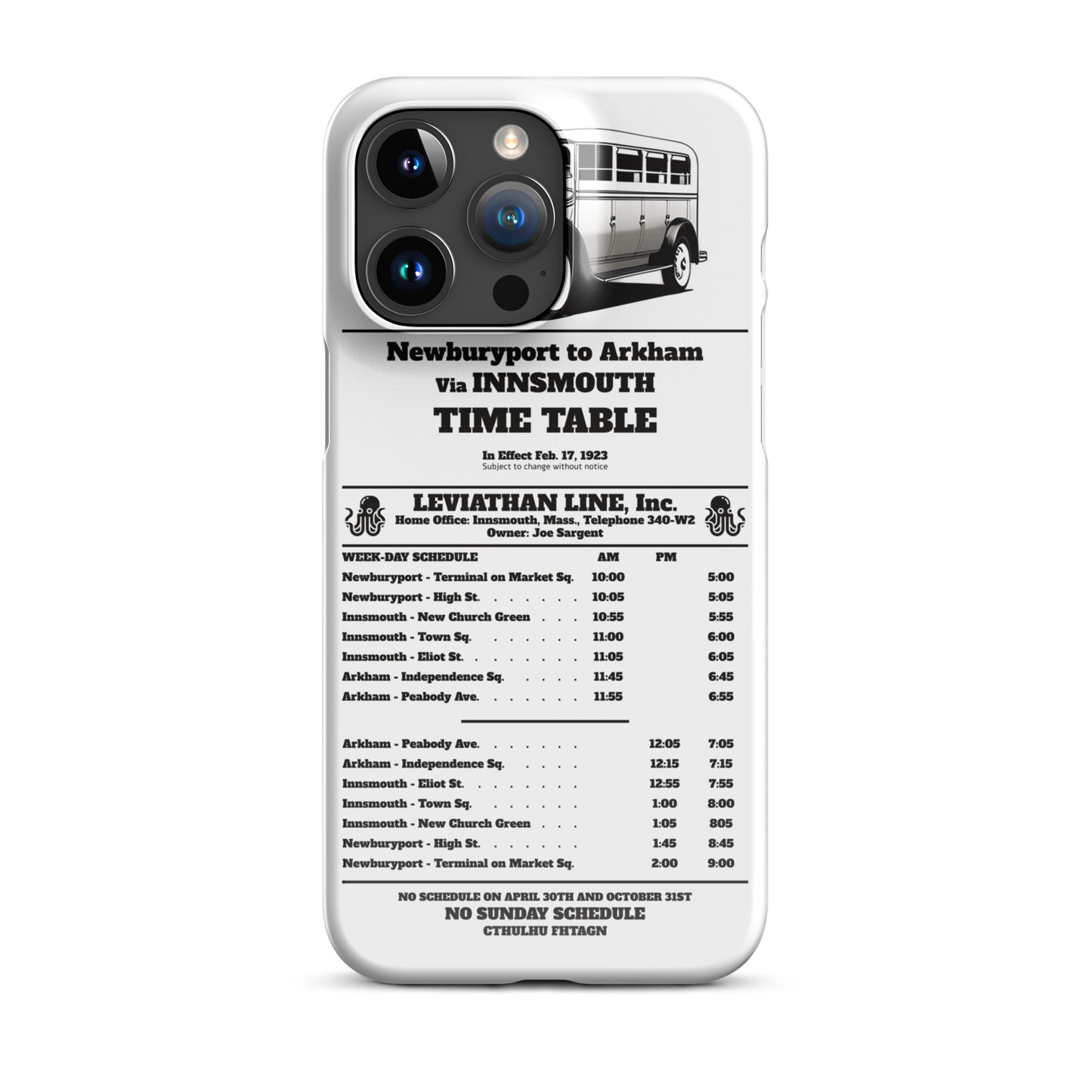 Innsmouth Bus Schedule Joe Sargent Snap case for iPhone®