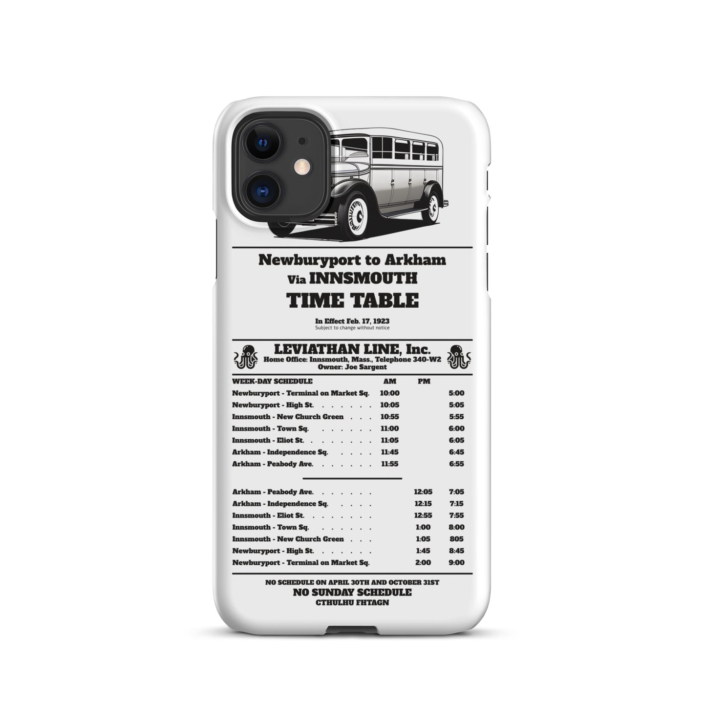 Innsmouth Bus Schedule Joe Sargent Snap case for iPhone®