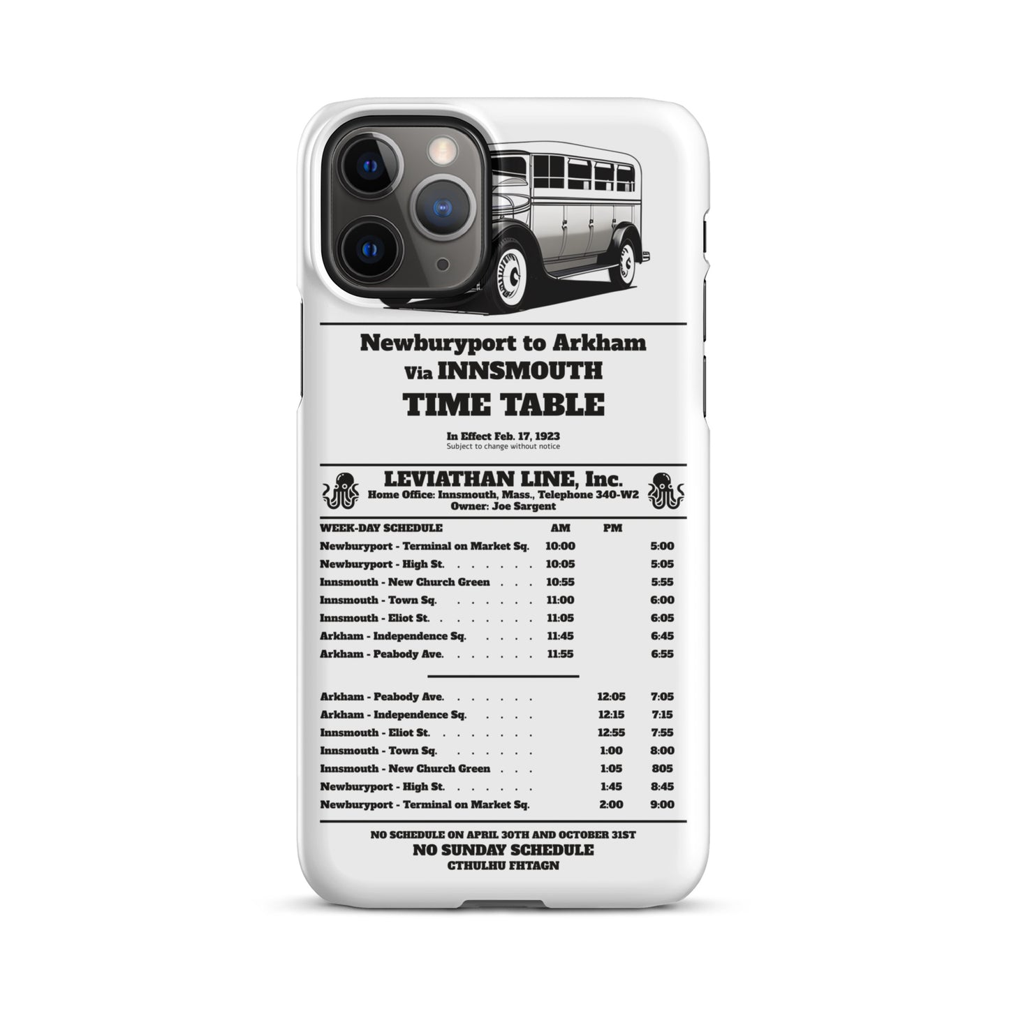 Innsmouth Bus Schedule Joe Sargent Snap case for iPhone®