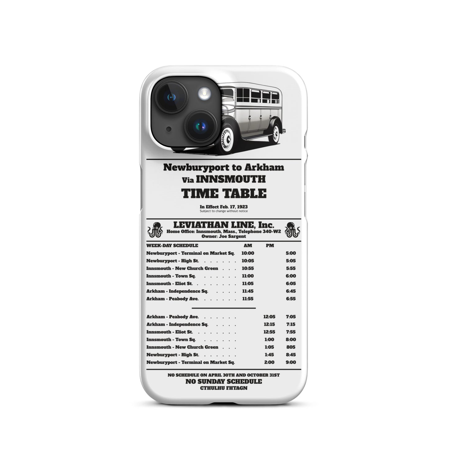 Innsmouth Bus Schedule Joe Sargent Snap case for iPhone®