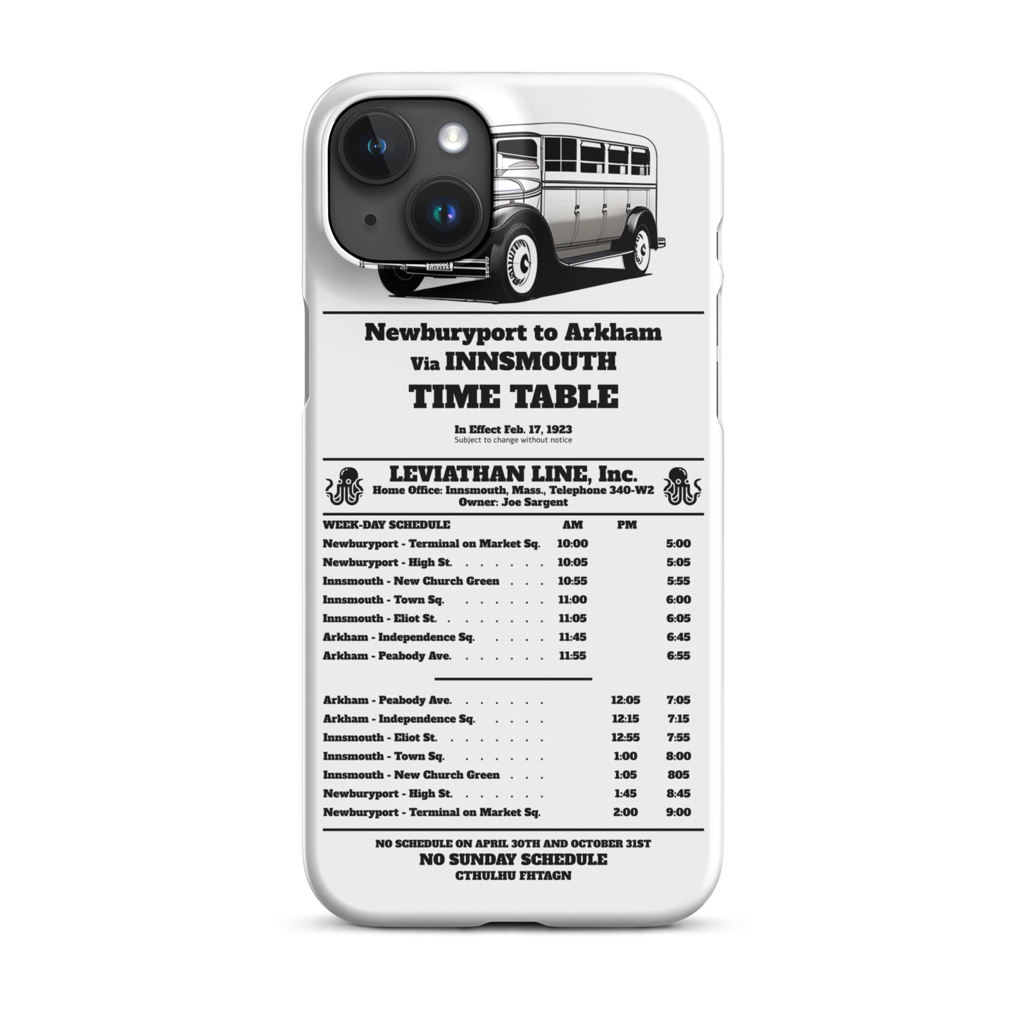 Innsmouth Bus Schedule Joe Sargent Snap case for iPhone®