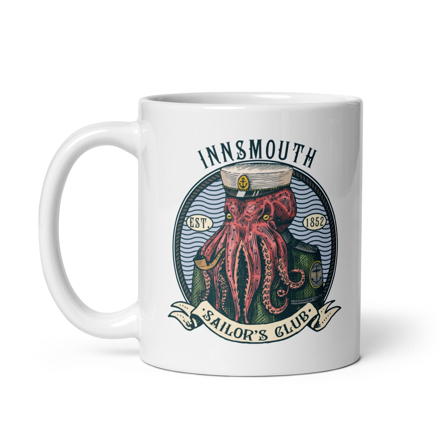 Cthulhu Sailor Innsmouth Taza blanca brillante