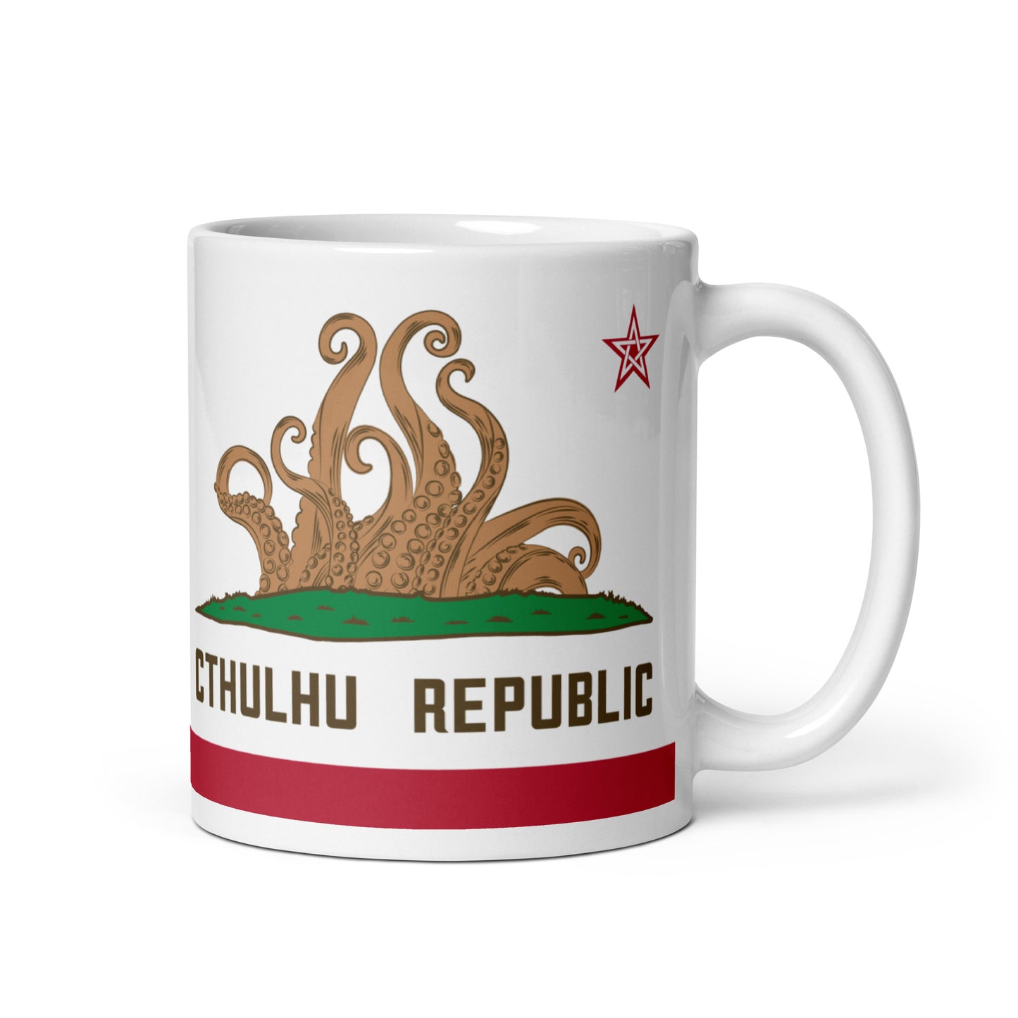 República de Cthulhu Bandera de California Lovecraft Taza blanca brillante