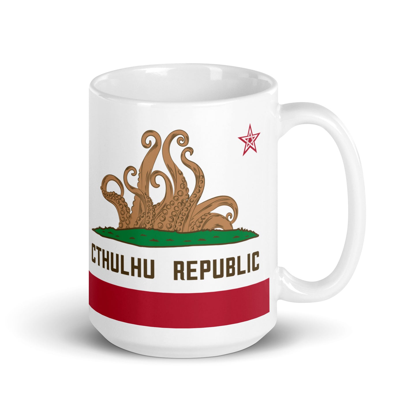 República de Cthulhu Bandera de California Lovecraft Taza blanca brillante